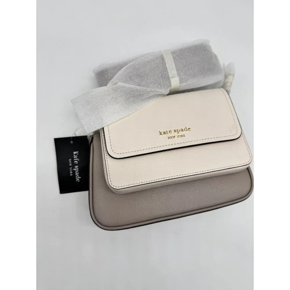 KATE SPADE NY Double Up leather crossbody + Dust bag  White/Gray (Defective)